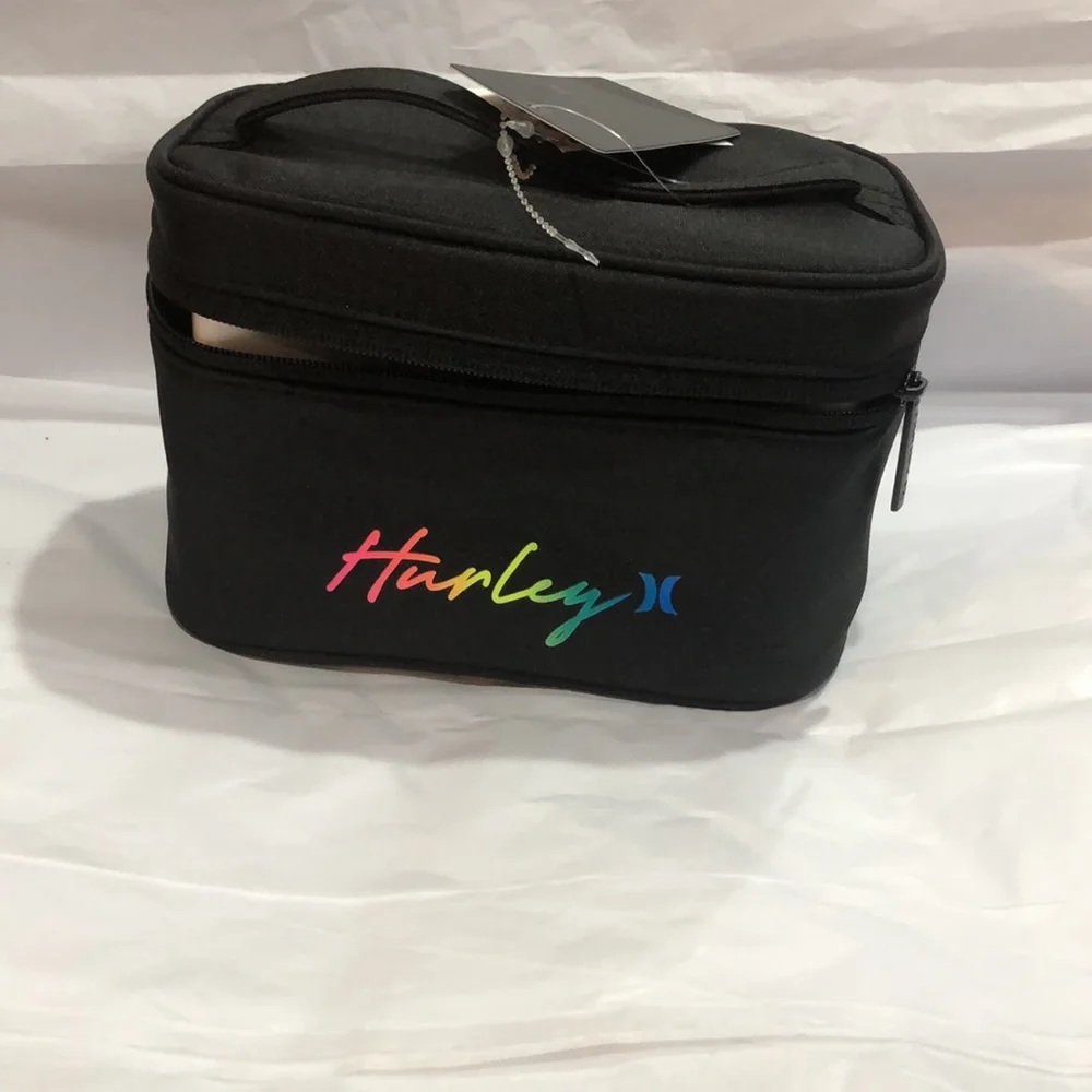 Hurley black large fold over zip‎ around travel beauty makeup case bag new